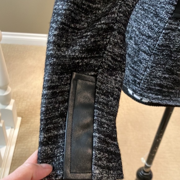 Fabulous black with white lines wool blend jacket with snap front. - Picture 6 of 15